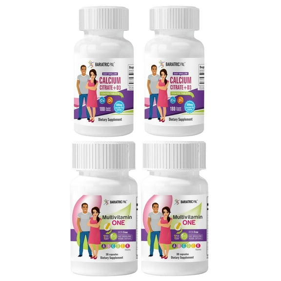 Gastric Bypass Complete Vitamin Pack - Tablets BariatricPal Multivitamin ONE & BariatricPal Easy Swallow Calcium Citrate and D3 Coated Tablets: Capsule - Iron Free, Size: 60-Day Supply