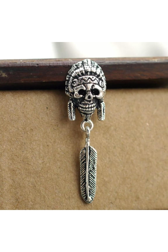 Sterling Silver Biker Cacique Feather Men Post Dangle SINGLE Earring A1598-1pc-default