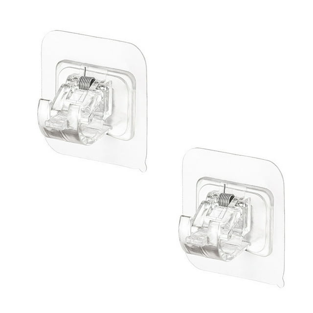 yulier 2 Pcs Supports de Tringle à Rideaux, Crochets Autocollants pour Tringle à Rideaux Sans Perçage, Crochets Réglables Transparents pour Tringle à Rideaux, Cintres pour Salle de Bain Cuisine Maison Hôtel
