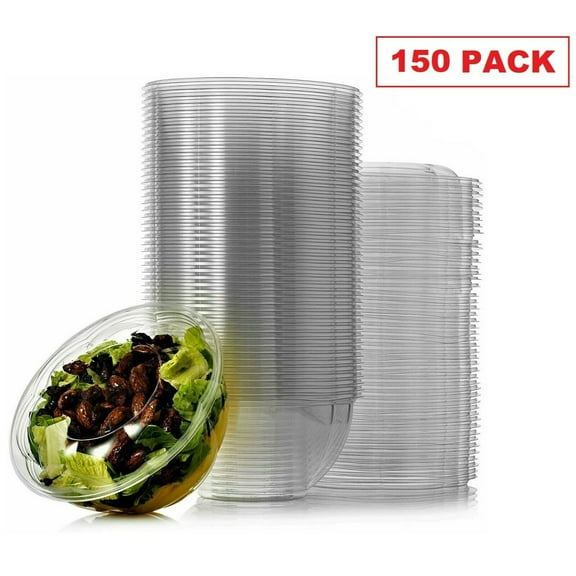 150 Count 32oz Salad Bowls To-Go with Lids Clear Plastic Disposable Containers