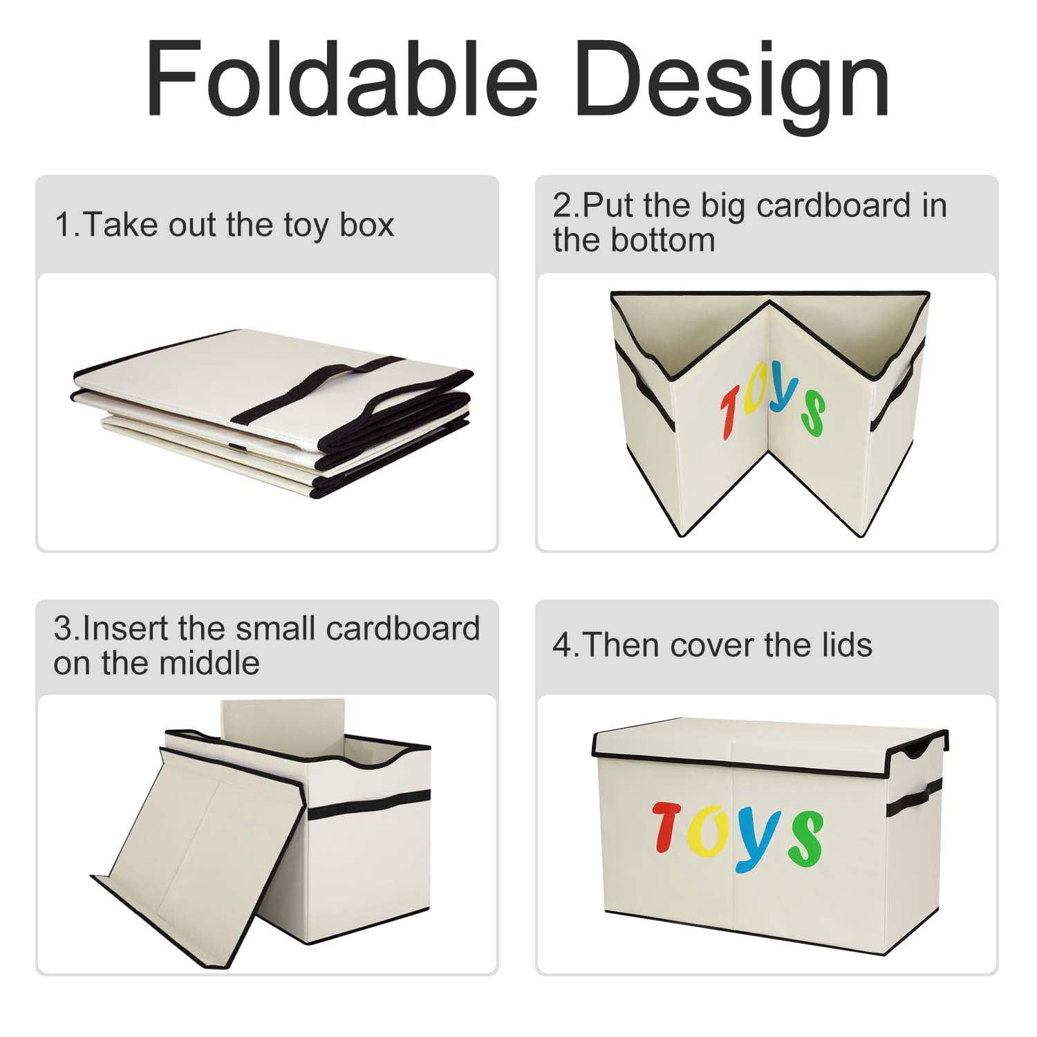 VICTORICH Extra Large Child Collapsible Toy Storage Fabric 32 gal Kids Room Toy Chests with Lid, Beige
