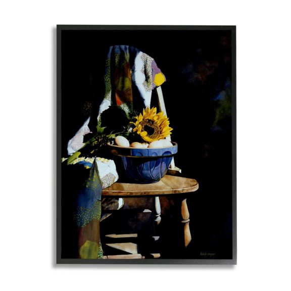 Stupell Industries Sunflower Country Chair Dark Still Life Painting Design by Heide Presse, 11" x 14", Black Framed