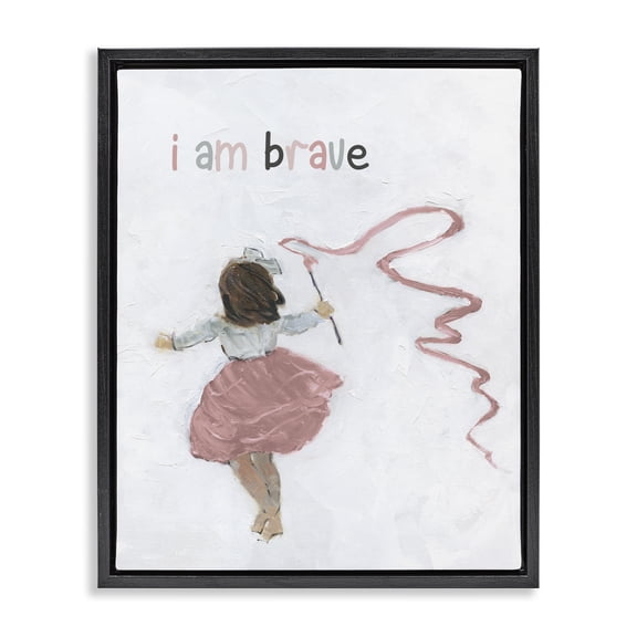 Stupell Industries Cottage I Am Brave Uplifting Child Running Playing Black Floating Frame Canvas Art, 17 x 21, by Sally Swatland