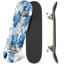 31'' Complete Skateboard 7 Layer Canadian Maple Double Kick Deck Skateboards Summer camouflage hawaiian tropical plants hibiscus flowers Skate Board for Beginner Adult Gifts