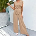 thumbnail image 6 of Women 2 Piece Outfits V Neck Sleeveless Tank Crop Top and High Waist Trousers Going Out Summer Loose Wide Leg Pants Casual Elegant Party Costumes Lounge Sets, 6 of 7