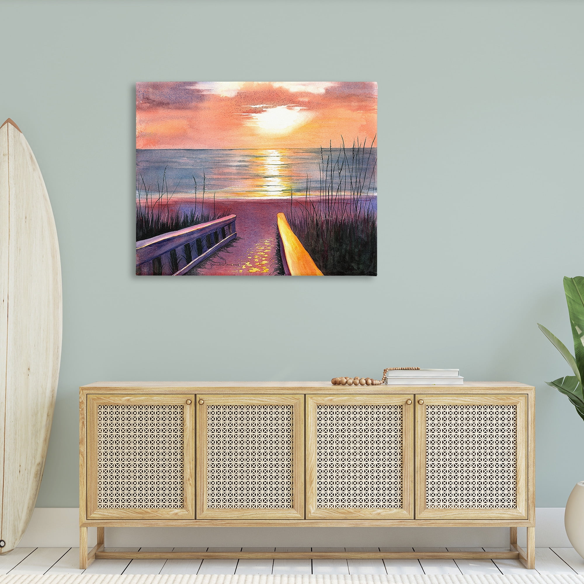 Stupell Industries Sunlit Beach Pathway Landscape Painting Gallery Wrapped Canvas Art Print Wall Art, 48 x 36