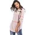 thumbnail image 3 of Women Roll-Up 3/4 Sleeve Plaid Shirt Tunic V Neck Casual Pullover Blouses Tops, 3 of 7