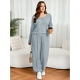 thumbnail image 2 of SHOWMALL Women's Plus Size Outfit Sets – 2 Piece Lounge Set Light Blue 3X Long Sleeve Ribbed Top and Pants with Pockets, Soft Homewear, 2 of 8