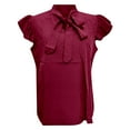 thumbnail image 4 of MIXUE Boho Tops For Women Summer Solid Color Ruffle Bow Short Sleeve Slim Casual T-shirts Activewear,Red,XXL, 4 of 4