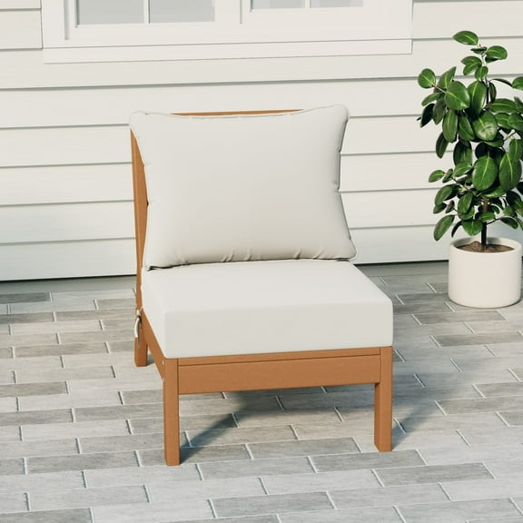 WestinTrends Avalon Outdoor HDPE Deep Seating Modular Armless Patio Chair with Patio Cushions, Teak/White