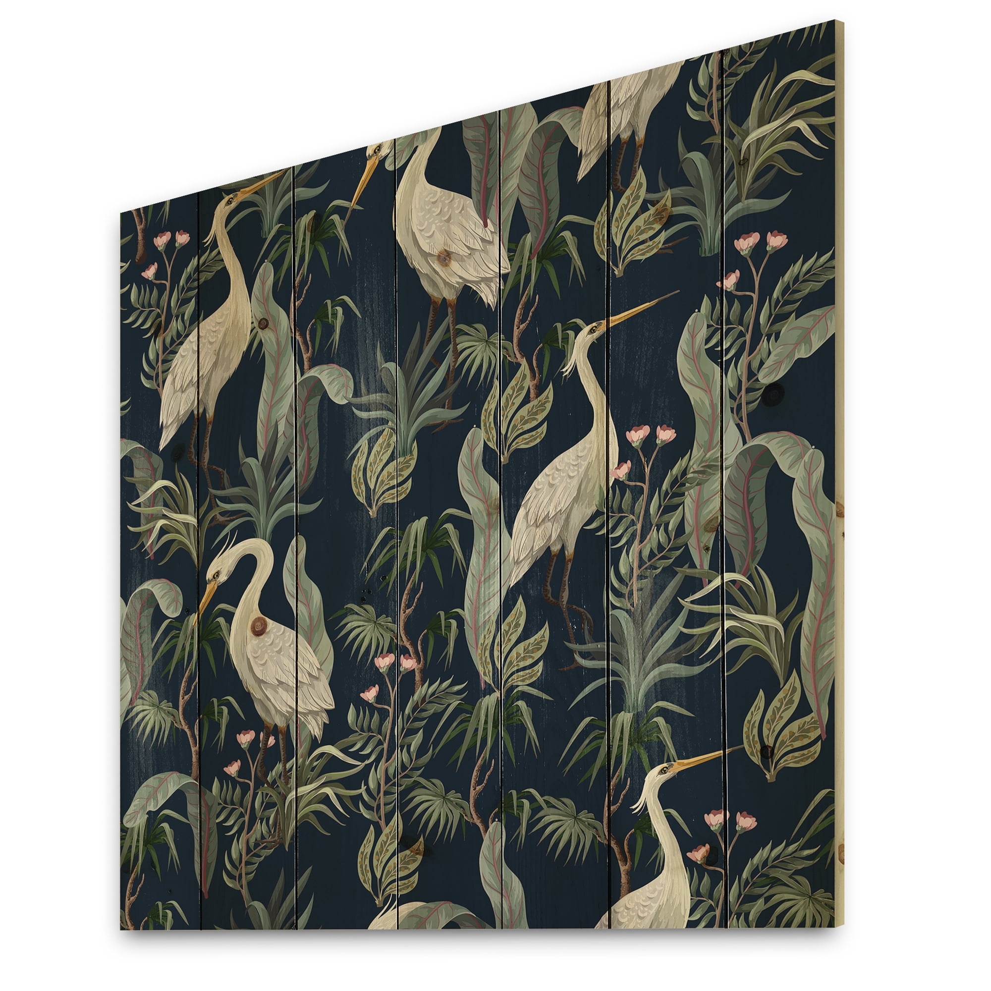 Designart 'Chinoiserie With Peonies and Birds VII' Traditional Print on Natural Pine Wood