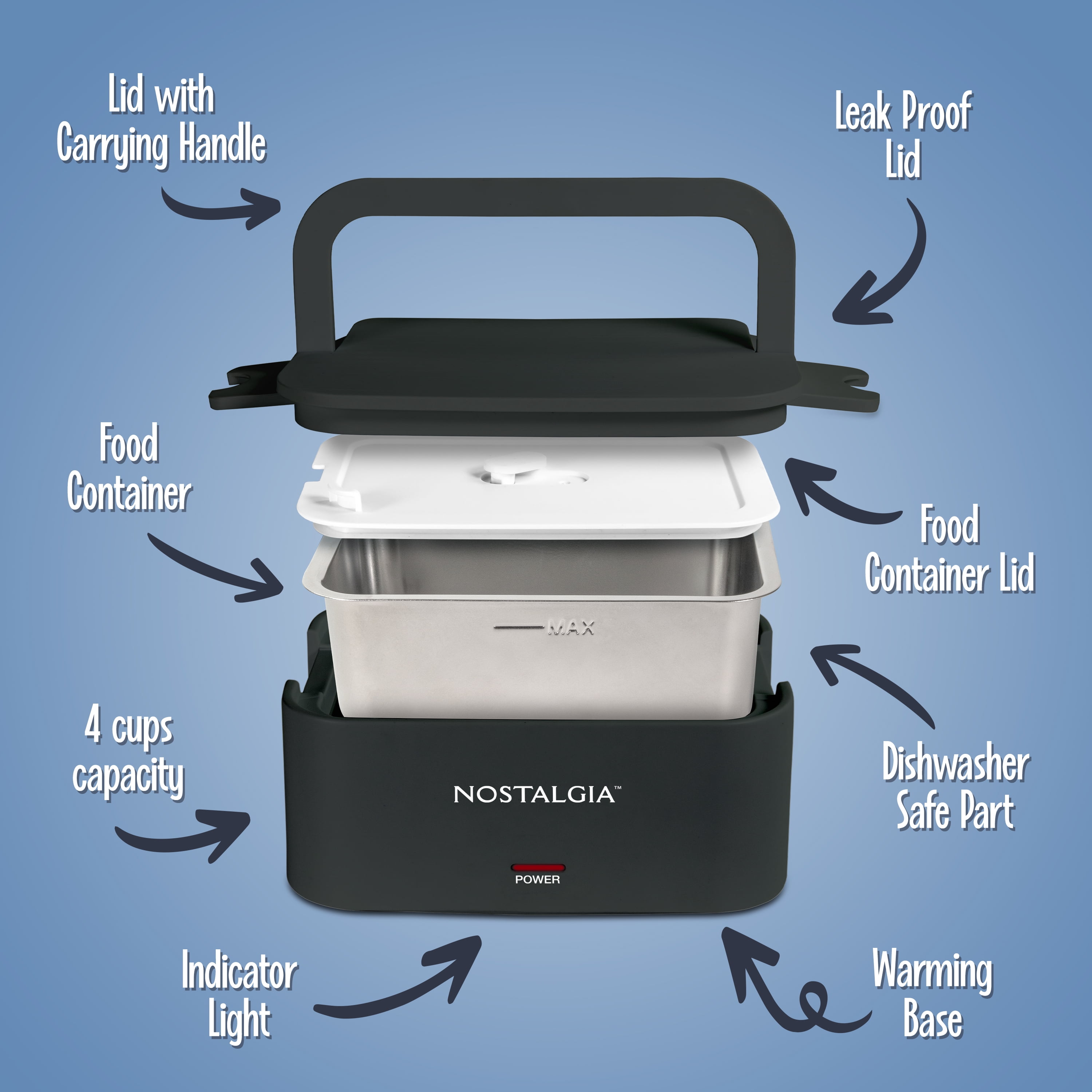 Nostalgia 32 oz. Portable Heated Lunch Box - Black