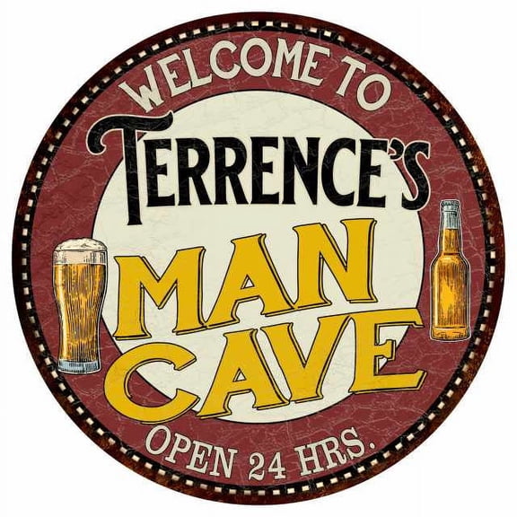 Terrence's Man Cave 14" Round Metal Sign Kitchen Bar Wall Decor 100140035486