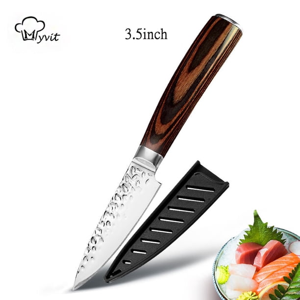 Cuchillo de Chef Japonés de Acero Inoxidable Alemán, Cuchilla de Punta Completa, Mango Ergonómico Ultra Afilado para Cortar y Rebanar Carne y Verduras, Patrón Martillado Irregular