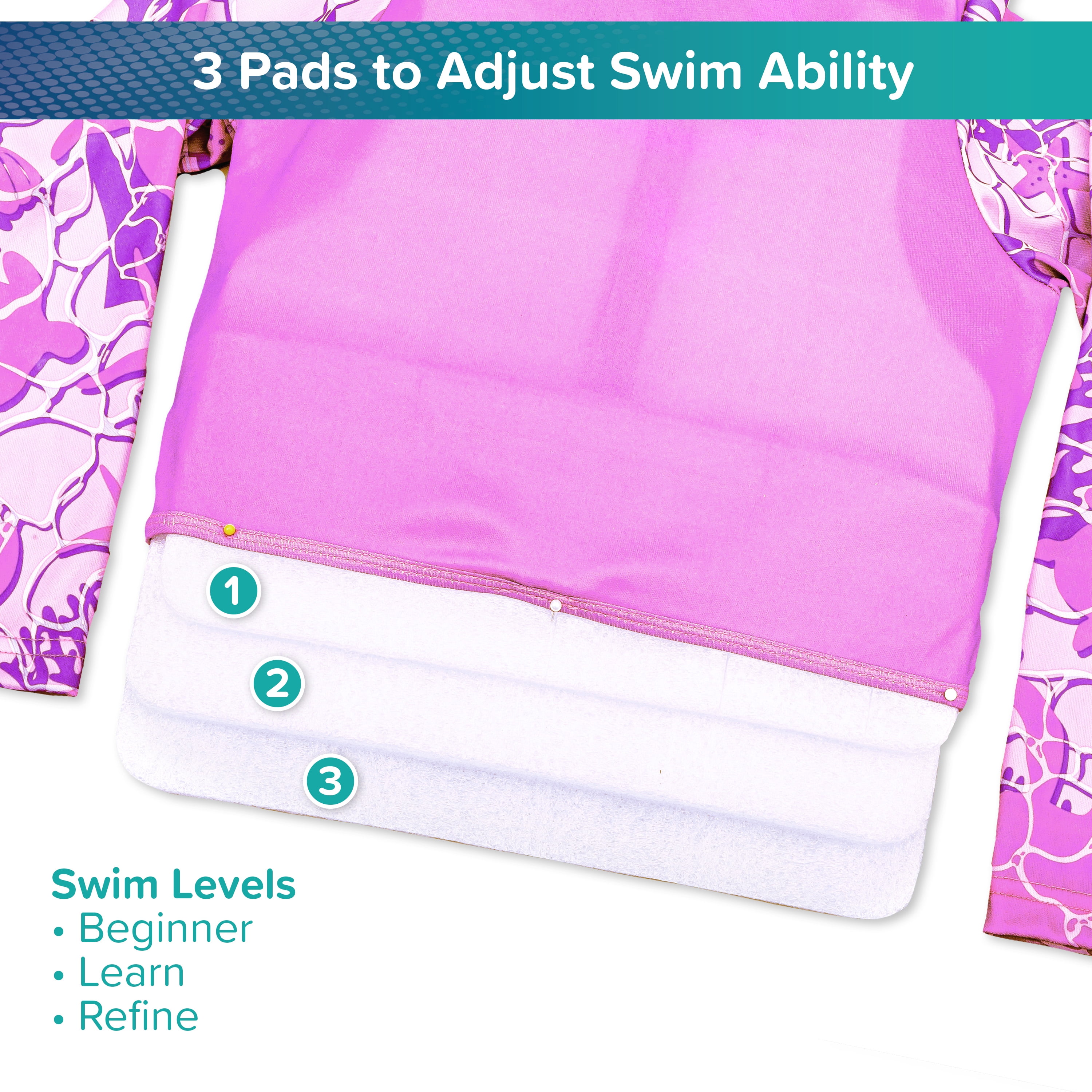 (2 pack) Aqua SwimSchool Grow-with-Me Swim Vest, Ages 3-6, Pink Turtle