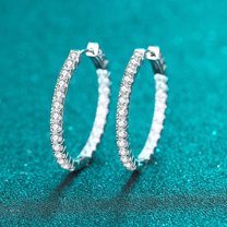 2.88 Carat White Gold Moissanite Hoop Earring for Women Sparkling Full Enternity Earrings 3.1cm 925 Sterling Silver