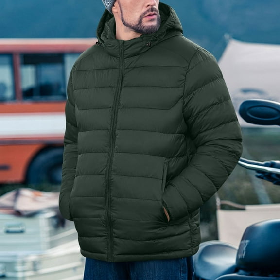 UQJfacai Puffer Jacket Men Lightweight Winter Warm Outerwear Insulated Hooded Quilted Puffy Coat with Pockets Travel Camping