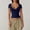 Navy, variant on Women's V Neck Short Sleeve Tops With Built-in Seamed Cup And Double Lined Featuring Fitted Cropped Cut Beige L