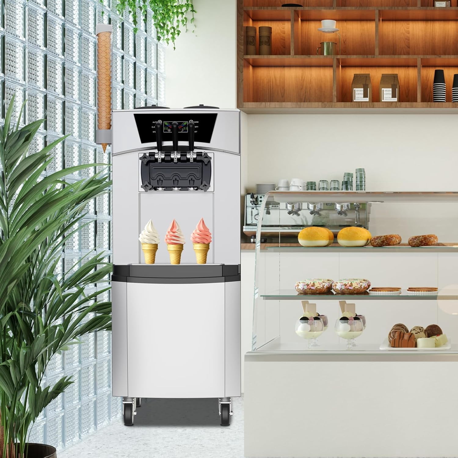 Missky Commercial Ice Cream Maker Machine with LCD Display & Auto Clean Function, 2200W, Silver & Black