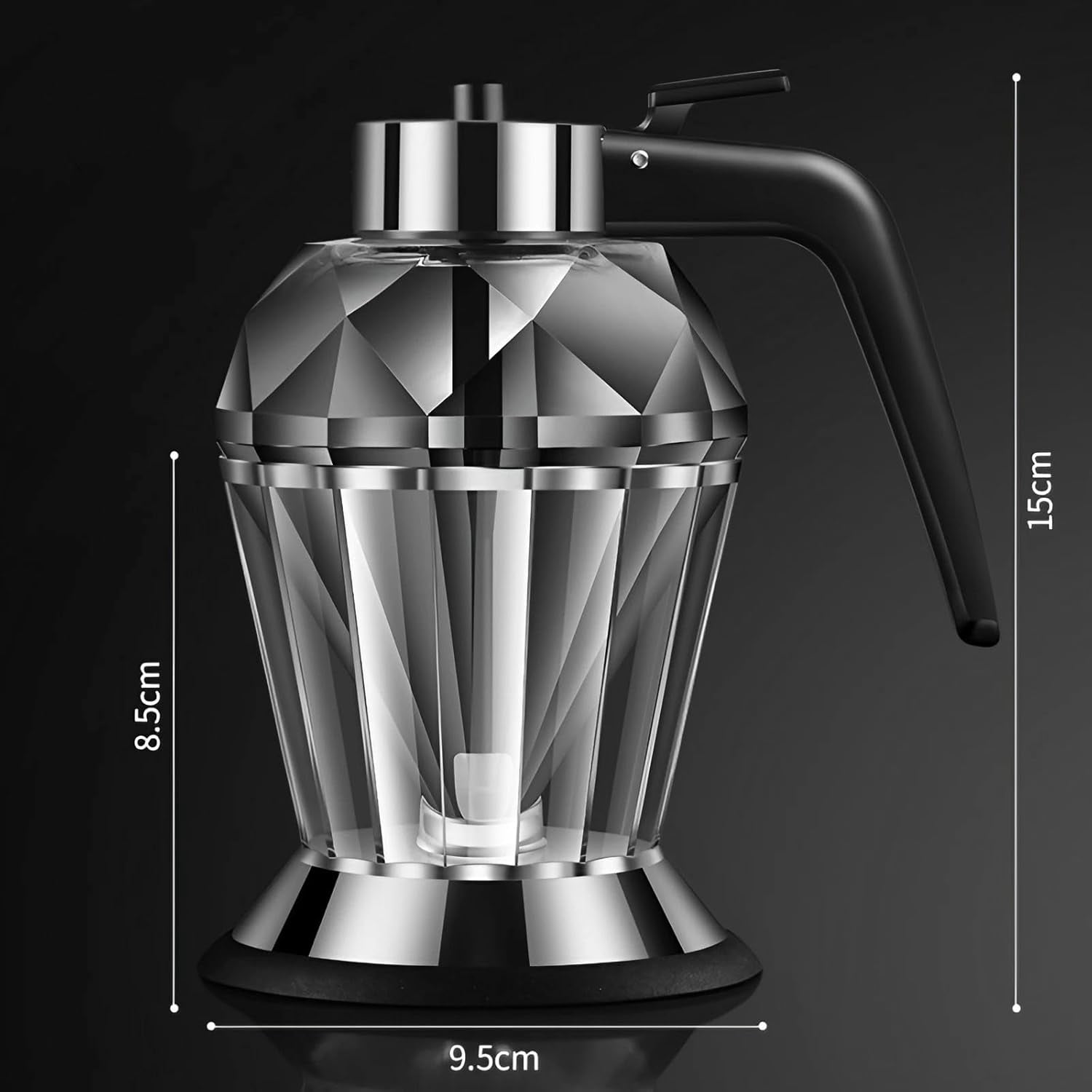 Honey Dispenser, Syrup Dispenser with Stand for Syrup, 200ml Diamond Glass and Oil Sugar, Sauces, Condiments, Shape Home kitchen gadgets (200ML)