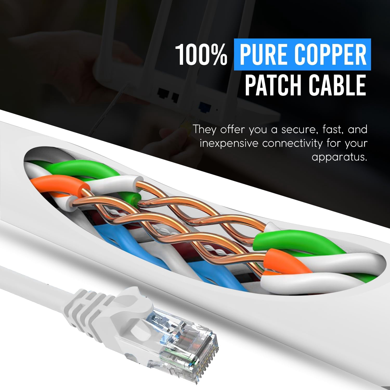 NewYork Cables CAT6 Ethernet Patch Cable, RJ45 Pure Copper LAN Network Cord, 10-Pack White 10ft