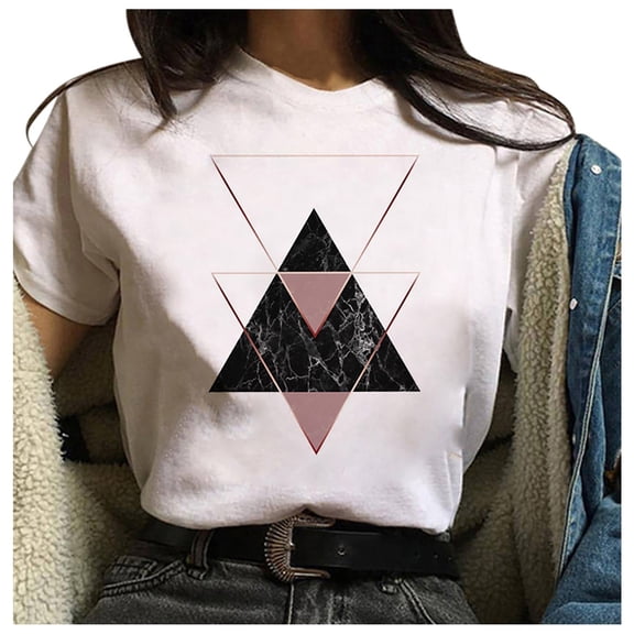 HomeGardon Womens Short Sleeve Shirts,Womens Tshirts,Women's Fashion Geometric Graphic Print Harajuku Female Round Neck Loose T-shirt,S-XXXL