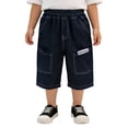 thumbnail image 3 of Ticikt Boys' Cotton Denim Cargo Capri Shorts, Elastic Waist Multi-Pocket Summer Pants,Dark Blue,7-8 Years, 3 of 8