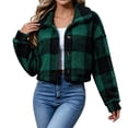 thumbnail image 4 of Tqcoqu Women's Plaid Jackets Long Sleeve Button Front Lapel Fuzzy Fashion Warm Winter Cropped Sherpa Coat, 4 of 7