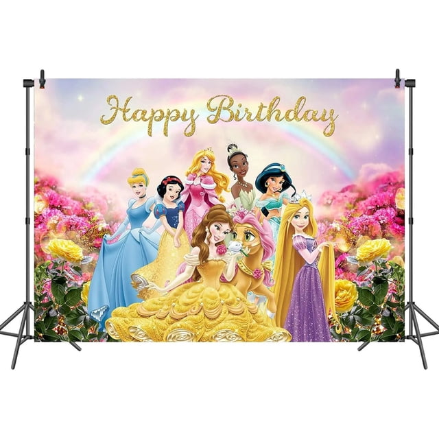 Disney Princess Dreamy Colorful Theme Backdrop, Baby Shower, Fondo de fotografía, decoración de fiesta de cumpleaños, pancarta
