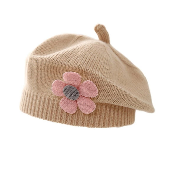 Ugoldhm Baby Girl Winter Knit Beret Hat - Cute Flower Decor French Beanie for 3 Months to 2 Years