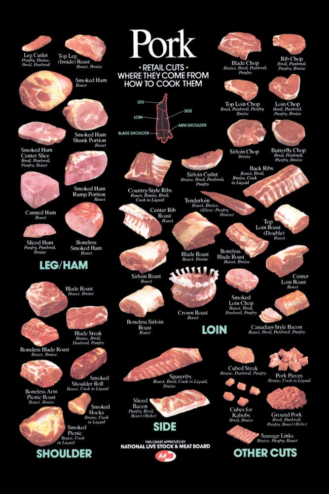 Pork Cuts Poster Butcher Chart Mini poster 11inx17in (28cm x43cm) 11x17 ...