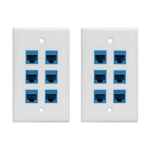 2X 6 Ethernet Wall Plate 6 Port,Ethernet Wall Plate Female-Female Removable Compatible with Cat7/6/6E/5/5E