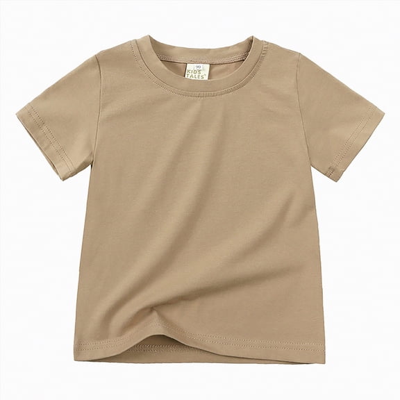 Hessimy Girls Pleated Short Sleeve T Shirts Kids Summer Crewneck Shirts Casual Tops Tees,Casual Tee(Brown,6-7 Years)