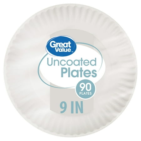 (3 pack) (3 pack) Great Value Uncoated Paper Plates, 9", 90 Count