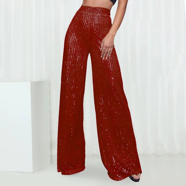 WILLBEST Pantalones Casuales de Lentejuelas de Moda para Mujer, Cintura Alta, Pierna Ancha, Acampanados, Ropa de Discoteca para Mujer, Estilo Brillante, Ajuste Cómodo Chica