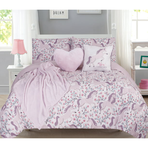 Fl Unicorn Kids Comforter Set, Twin Bed Comforter Sets Girl