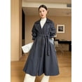 thumbnail image 3 of Gabardina larga para mujer, tendencia primavera otoño 2024, diseño de solapa de piel de oveja auténtica con parches en contraste, chaqueta cortavientos con cinturón, 3 of 5