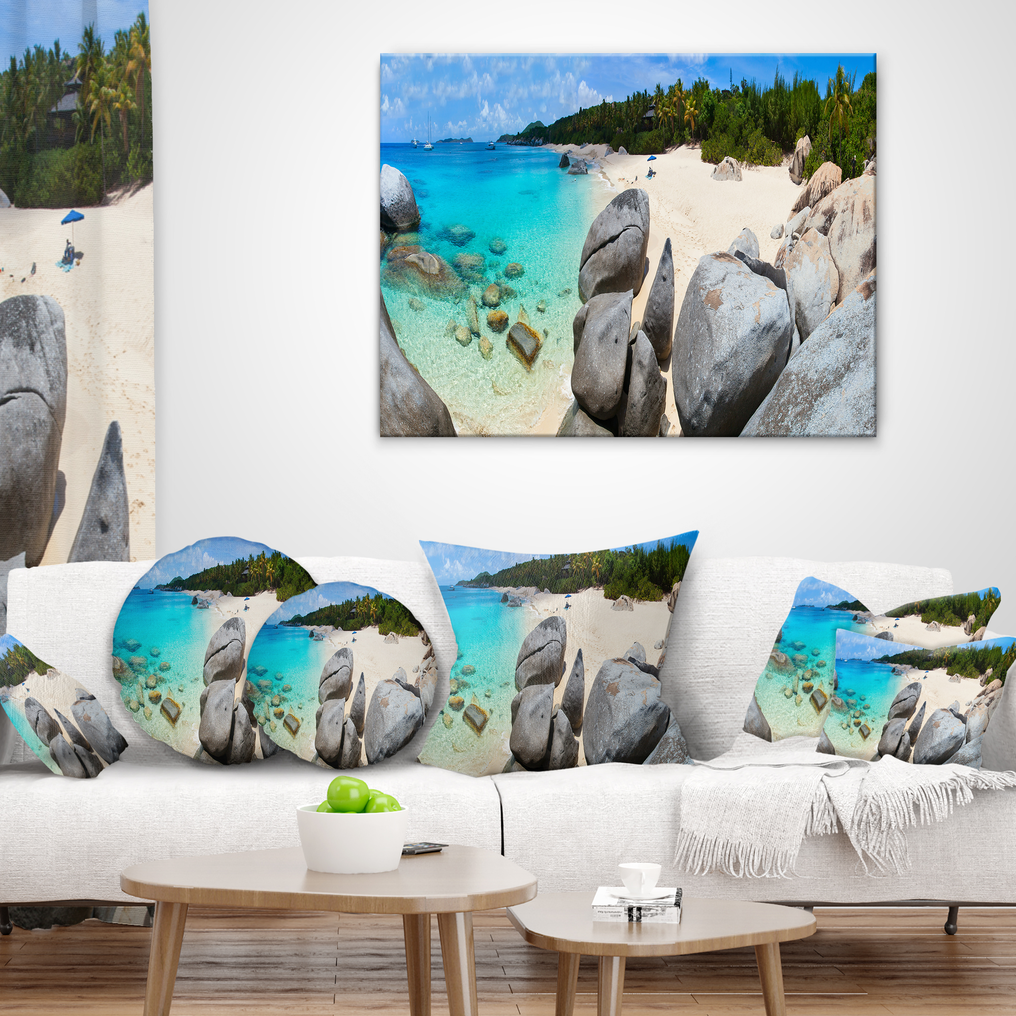 Designart Turquoise Ocean Water with Rocks - Modern Seascape Throw Pillow - 18x18