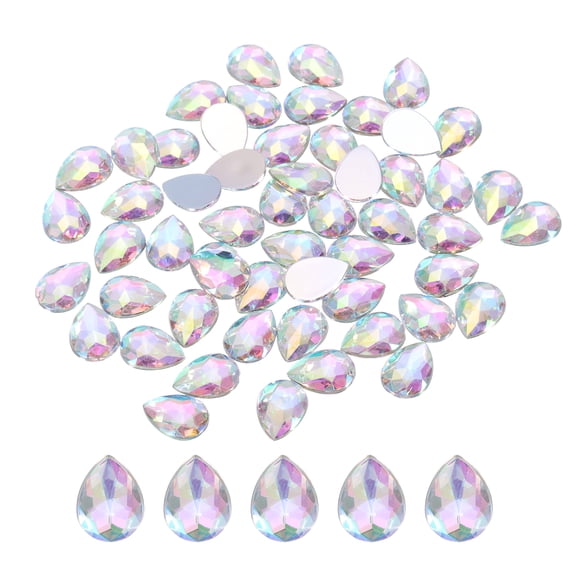 50PCS Flat Back Acrylic Teardrop Gems 10x14mm Artificial Rhinestones for DIY Crafts Bead Wedding Multicolor