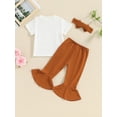 thumbnail image 4 of Suealasg Kids Baby Girls Summer Outfits 6M 1T 2T 3T 4T Toddler 3 Piece Flare Pants Set Cow Print Short Sleeve T-Shirt and Flare Pants Headbands Set, 4 of 9