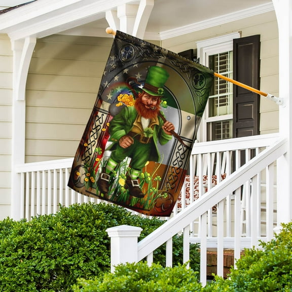 Happy St. Patrick's Day Irish American Leprechaun v4 Flag - Garden Flag (11.5" x 17.5")