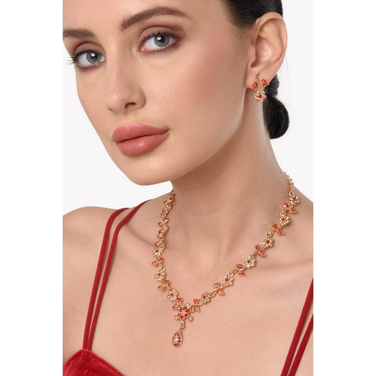 Red and gold necklace and earring set deals