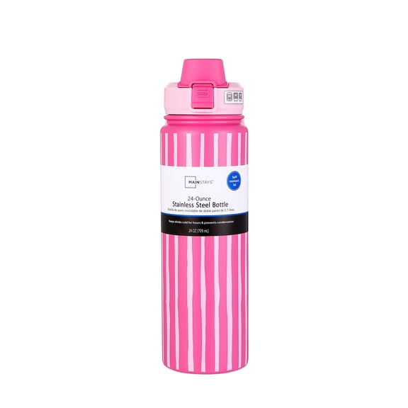 Mainstays Pink 24 oz Double Wall Stainless Steel Water Bottle with Straw Lid