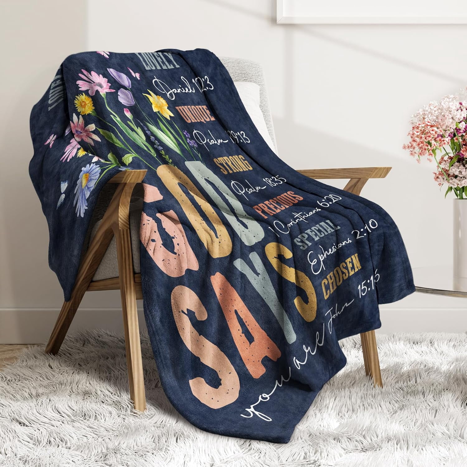 Christian Gifts for Women Birthday - Inspirational Floral Throw, Religious Birthday Gifts, Christian Blanket for Mom, Sisters, Friends, Girl, Baptism & Confirmation, Spiritual Gift for Her