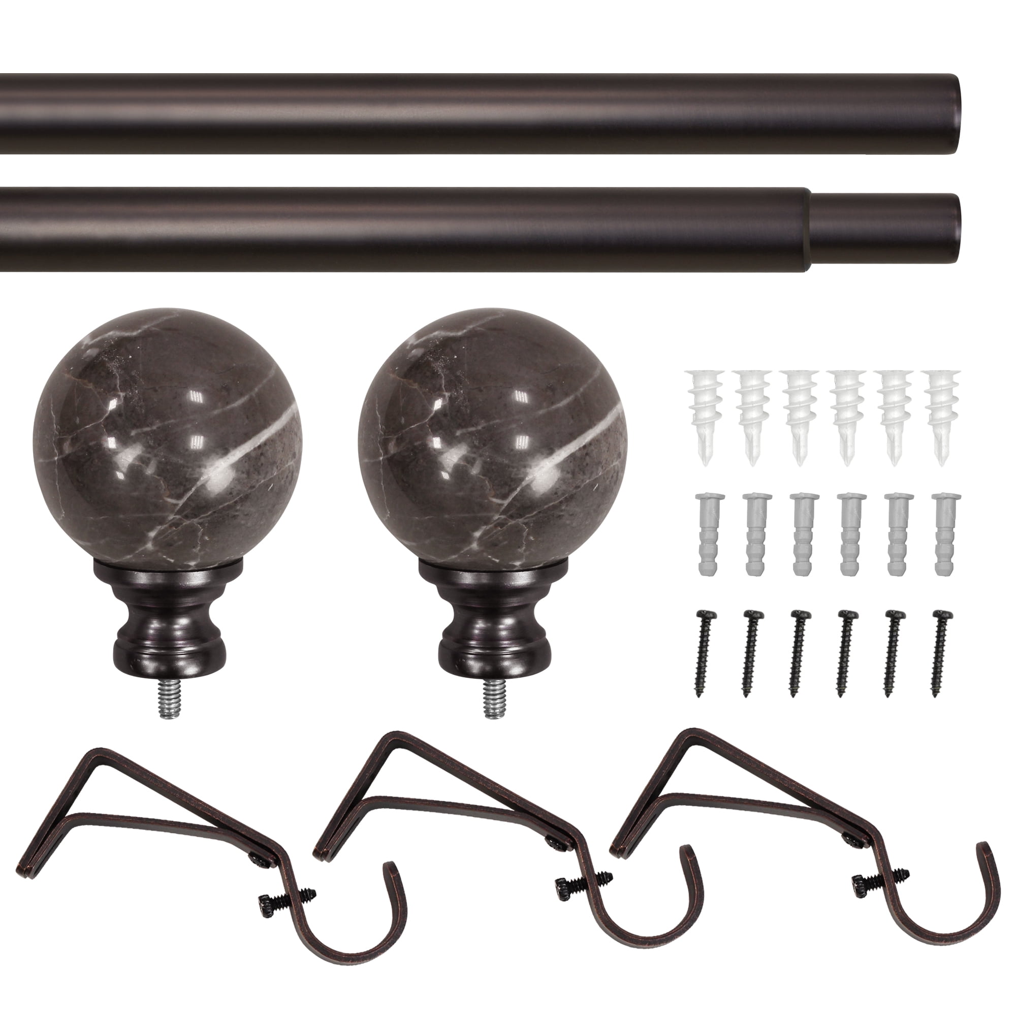 Better Homes & Gardens 1 in. Oil-Rubbed Bronze Brown Marble Single Curtain Rod, 120-180"