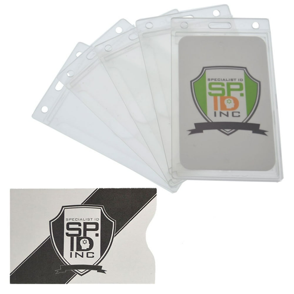 5 Pack Premium Clear Hard Plastic Vertical ID Badge Holders (Frosted