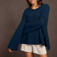 thumbnail image 2 of Women's Sweater Solid Long Flared Sleeve Side Slit Casual Crew Neck Knitted Fall Winter Clothes, 2 of 2