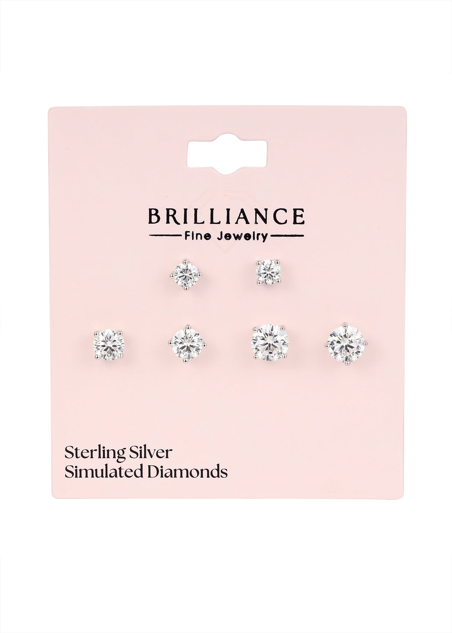 Brilliance Fine Jewelry Women's Simulated Diamond Trio Round Earring Set in Sterling Silver