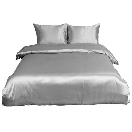 3 Piece Home Bedding Satin Silk Duvet Cover Set For Comforter Gray