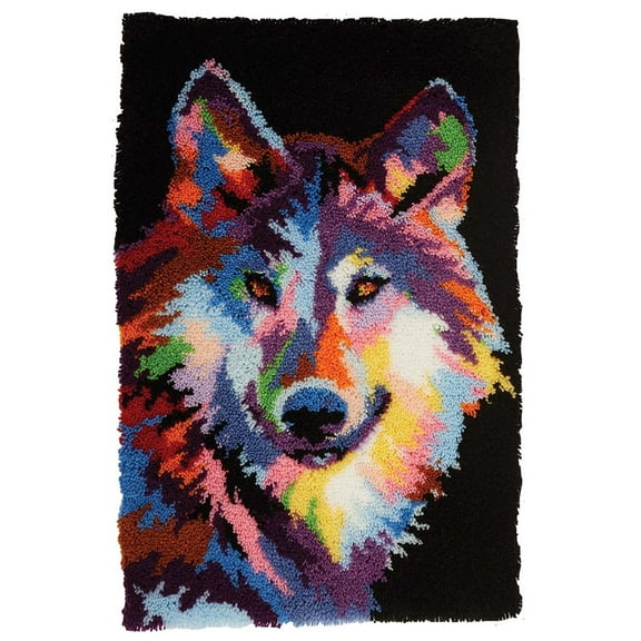 ShowNiceArt Abstract Wolf | Latch Hook Kit, Needlework Cushion Cover Hand Craft Crochet for Great Family 75×55cm/30*22in